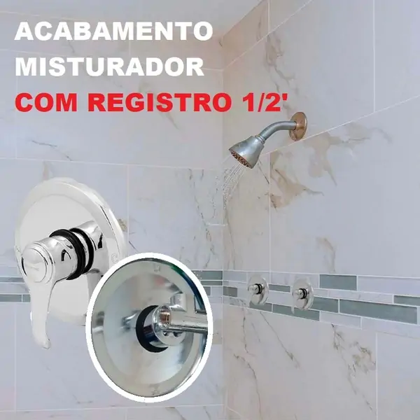 1 Acabamento Com Registro 1/2 Monocomando Misturador Agua Quente Ou Fria Chuveiro Novo Envio Imediato Com Nfe 